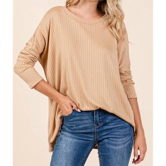 NEW CREAM N SUGAR rib crew neck tunic in butternut/brown - Picture 1 of 3